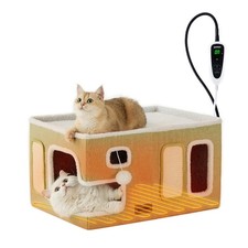Heated Cat House for Indoor Cats - Large Cat Warming Bed for Winter with Fluf...