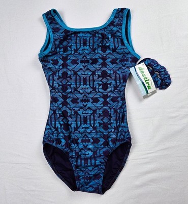 NWT Destira AJR Keyhole Tank Gymnastics Leotard Aztec Turquoise Scrunchie