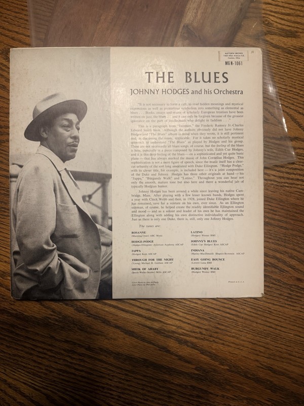 JOHNNY HODGES The Blues LP NORGRAN MG N-1061 US 1956 JAZZ DG MONO swing original