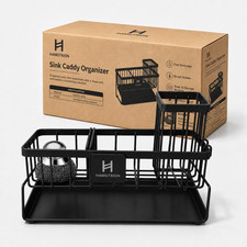 Kitchen Sink Organizer, Stainless Steel Sink Caddy, Black Rustproof Sponge Hol
