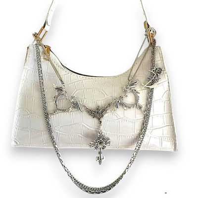 Punk Gothic Crocodile Chain Crossbody Bag Rose Red PU Leather Women