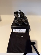 CHANEL Sequins Tweed Classic Slingbacks With High Heel 39.5 EUC With Box