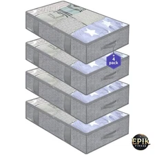 Durable Herringbone Grey Underbed Organizers with Reinforced Handles – 4 Pack