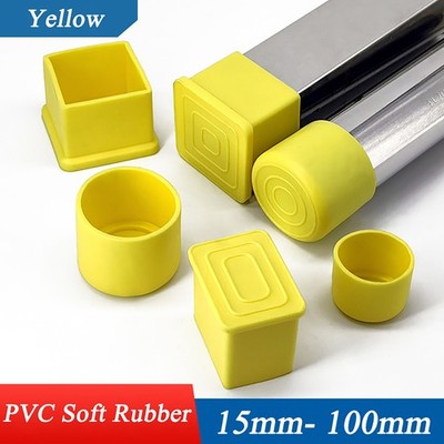 Yellow PVC Soft Rubber End Caps Chair Table Feet Ferrules Pipe Tubing Cover