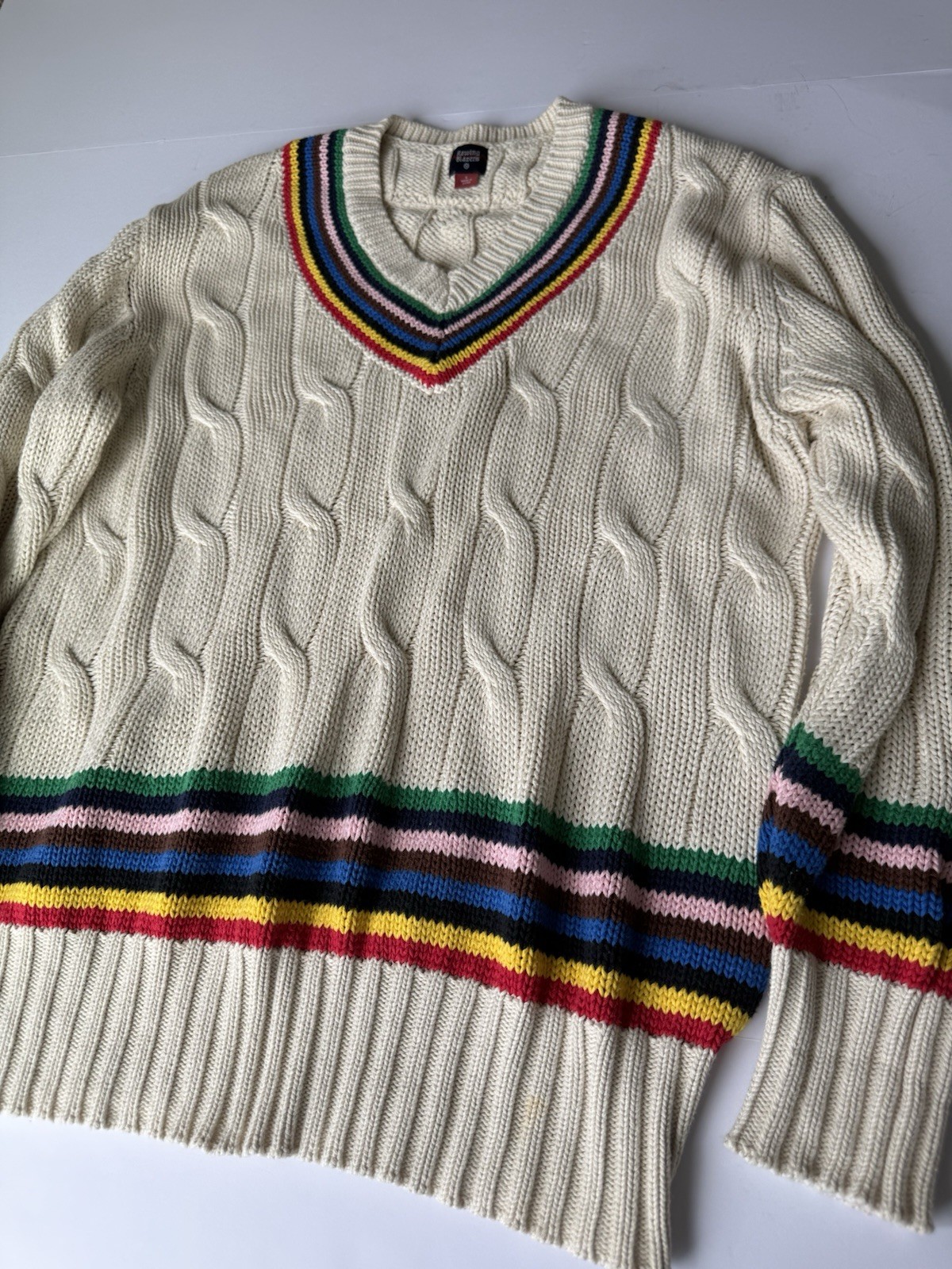 Rowing Blazers x Target Rainbow Stripe Cable Knit Sweater Unisex V Neck EUC image 7