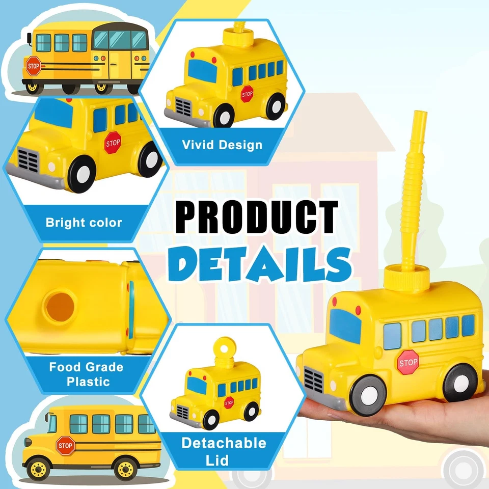 Juego de 12 tazas de autobús escolar con pajitas, taza de plástico con forma de autobús para vehículo a granel primero... Foto 3 de 4