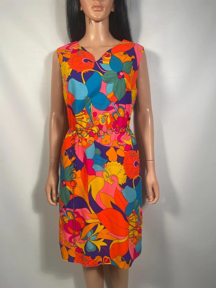 Vintage 60's/70's Bright Bold Psychedelic Floral Print Shift Dress Size M/L - Image 4 of 4