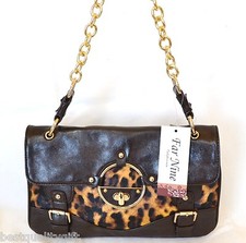 NEW COFFEE BROWN+CHEETAH PRINT LEATHERETTE HAND+SHOULDER BAG,PURSE