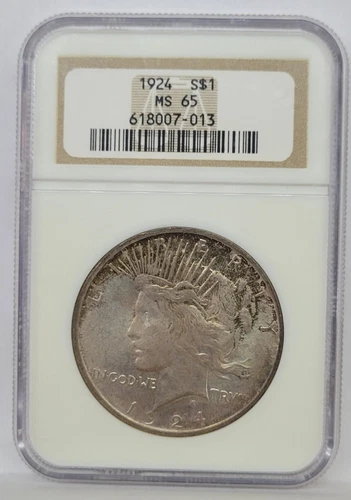 1924 Peace Dollar Silver $1 MS 65 NGC Nice Toning! Fatty Holder!