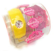 Girls Gummy Watch - Bangle Watch With Interchangeable Band - YELLOW & PINK - NEW