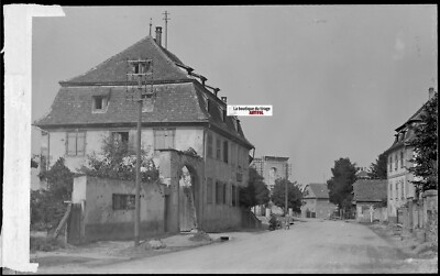Ancienne Plaque De Verre Photo 9x14 Cm - Négatif Noir & Blanc - Langensoultzbach (Bas-Rhin) Avec Carte Postale