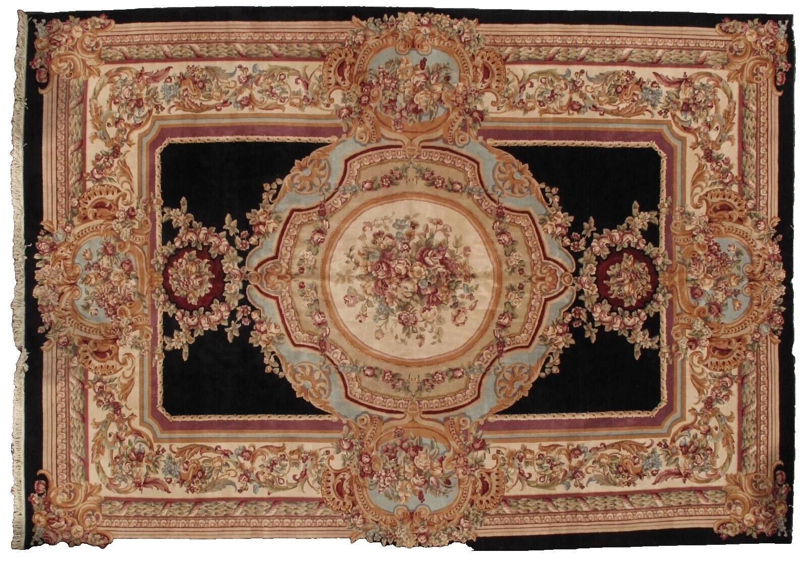 Black Floral 100% Wool Antique Rugs & Carpets