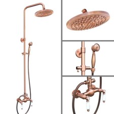 Antique Red Copper Bathroom Round Rainfall Shower Faucet Set Mixer Tap frg583