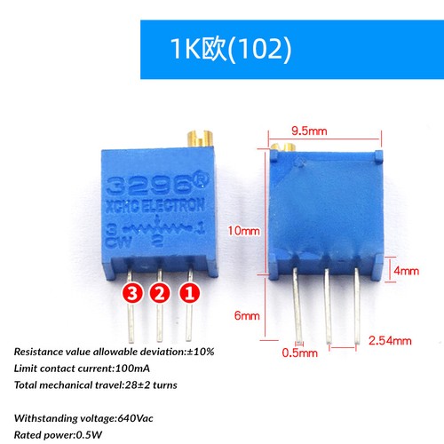 3296 Multiturn Variable Resistors,Potentiometer, Preset, Trimmer Pot 10Ω - 2MΩ - Picture 16 of 39