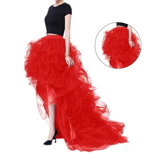 High Low Tutu Skirt Tulle Ruffle Mesh Long Skirt Floor Length Layered Maxi Skirt - Picture 5 of 32