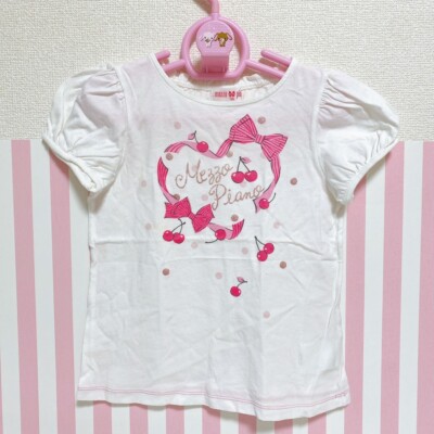Mezzo Piano Kids T-shirt White Cherry Ribbon Pink Heart Approx. H 