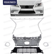 For 2013 2014 2015 Lexus ES350 ES300H Front Grille Molding Fog Trim Chrome Set