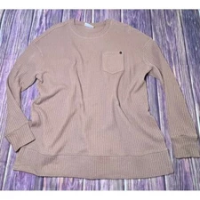 Marley Lilly Waffle Knit Long Sleeve Top Casual Cozy Pocket Front L / XL