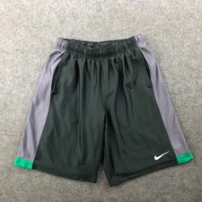 Nike Shorts Boys Medium Gray Green Dazzle Shinny Athletic Basketball Youth Y2K