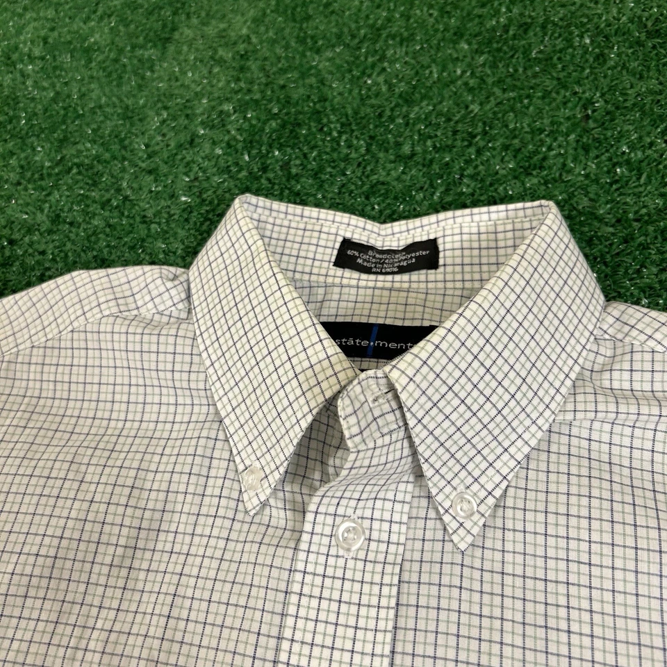 Statements Dress Shirt Mens Medium White Blue Green Check Button Up Long Sleeve - Image 4 of 4