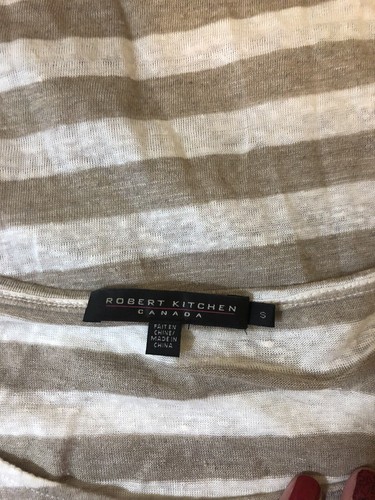 Robert Kitchen Canada Womens Shirt Size Small Blouse Sequin Striped 3/4 Sleeve - Picture 2 of 12