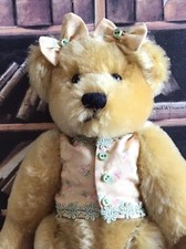 DAISY TRIMMED TINY VEST AND HAIR BOWS HANDCRAFTED TEDDY BEAR CLOTHES.