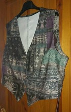 Fine Cord Like Faux Patchwork Sun Hippie Boho Festival Vest Waistcoat L Bnwt