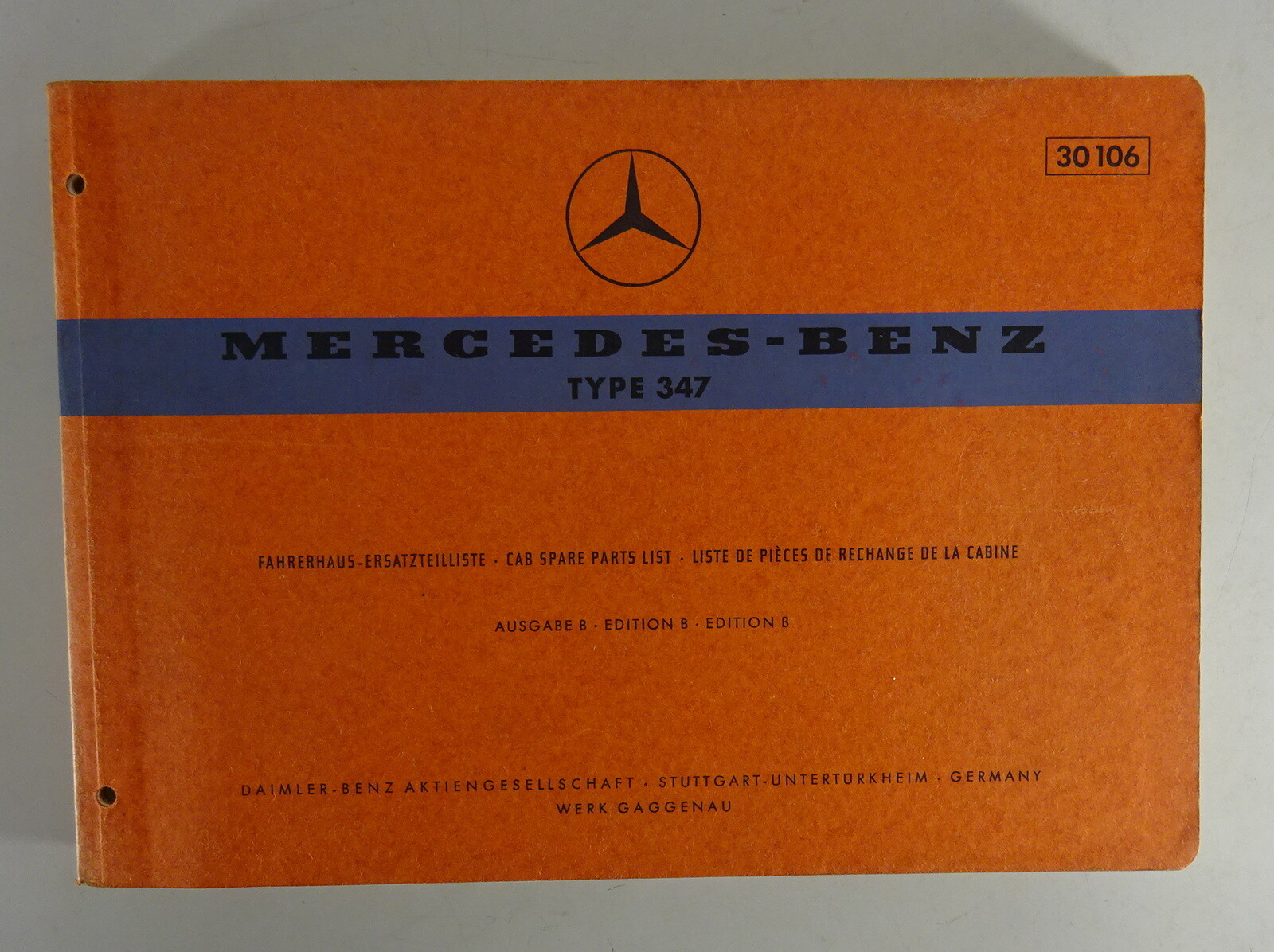 Mercedes Benz Cab Type 347 Stand 03/1970 Parts Catalog / Parts List