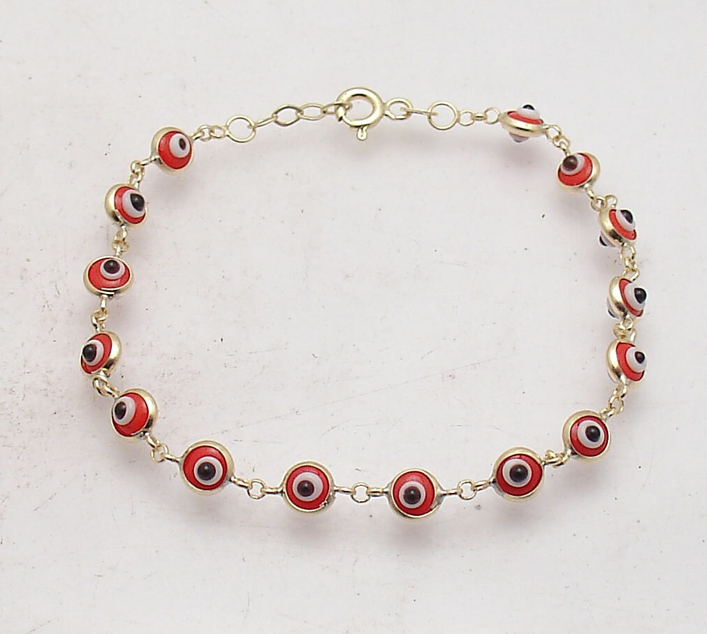 Red Color Baby Evil Eye Luck Bracelet Real 10K Yellow Gold from 6