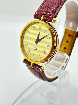 OLD GUCCI Shelley Line Quartz Watch グッチ Exc+5] GUCCI 2000M GOLD SHELLY LINE Quartz Men's Watch Used