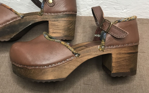 *Read* SANITA Size 7 / EU 38 Brown Leather Mary Jane Heeled Clogs Made in POLAND - Picture 6 of 18