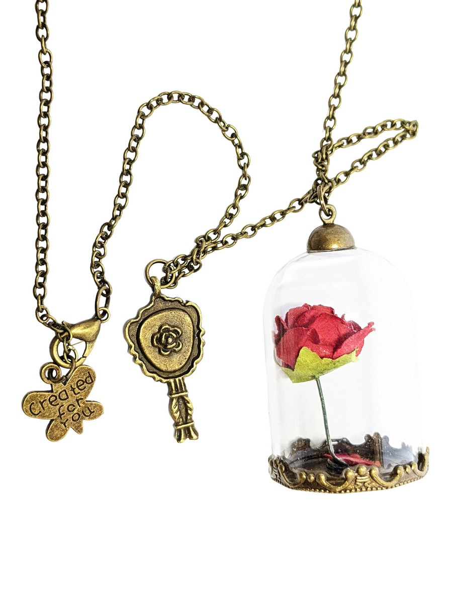 Enchanted Rose Necklace Beauty and The Beast Flower Mirror Belle