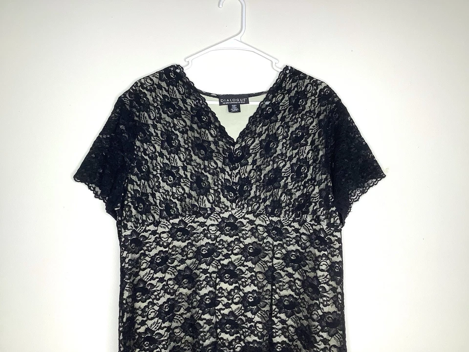 Dialogue черный контраст кружева блузка размер 2 X - Изображение 2 из 4