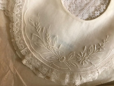 Vintage Ecru BABY BIB Lace Embroidered Switzerland Baptism w/Handkerchief Fair