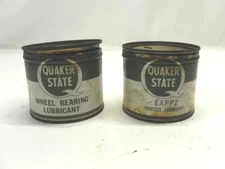 VINTAGE LOT OF 2 QUAKER STATE WHEEL BEARING LUBE & CHASSIS LUBE CANS 1/4 FULL 