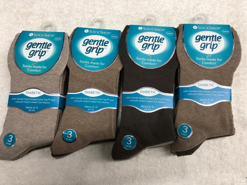 Gentle Grip Mens Crew Socks Non Elastic Loose Fit Soft Top Diabetics