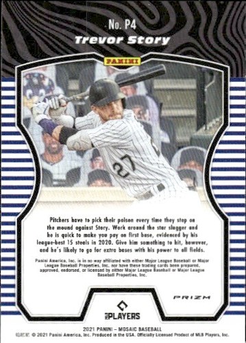 2021 Panini Mosaic #P4 Trevor Story Producers Green Colorado Rockies Baseball - Picture 2 of 2