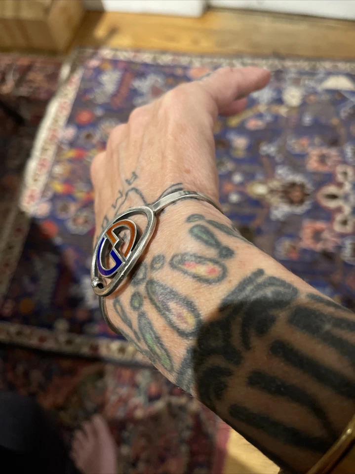 Gucci 1977 Милан редкая винтажная G браслет в .925 серебро красный и синий эмаль - Изображение 3 из 4