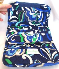 Vera Bradly  Tri-Fold Wallet Blue 2 slots 4 Bills 6 Slots Charge Cards Coin Zipp