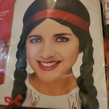 Character Wigs Native American Women With Ribbon And Black Braids 50823