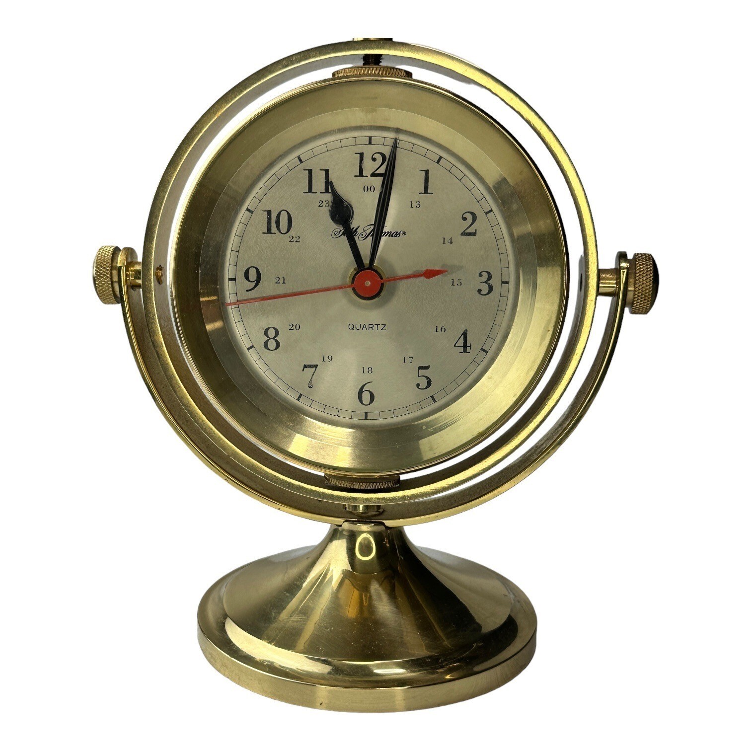 Seth Thomas 1044 Schooner Solid Brass Gimbal Ships Quartz Clock Tested