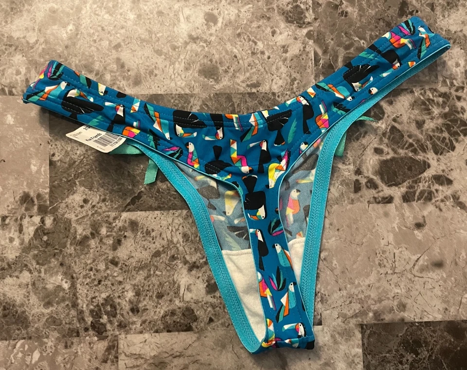 NUEVO CON ETIQUETAS FLIRTITUDE XS LISO LORO PÁJARO NYLON SPANDEX ELÁSTICO RARO TANGA BRAGAS Foto 4 de 4