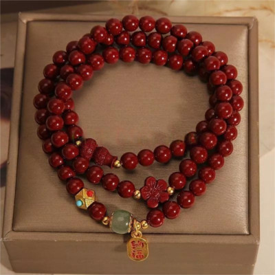 Cinnabar Bracelet Meditation Beads Vermilion Prayer Beads Exorcise Evil Spirits