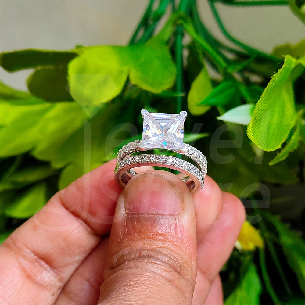 3 Ct Princess Diamond Bridal Set 14K White Gold Plated Simulated