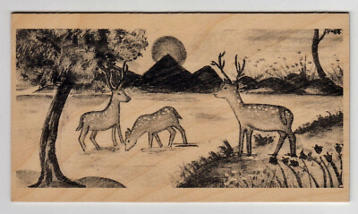 Bensheim 302 auf 80 Bfm. 0,41   -Kunst Malerei Rehe Jagd POSTKARTE 2001- HOLZ !