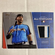 2017 Topps Update All Star Stitches Carlos Correa Workout Jsy Patch 1/1 XP