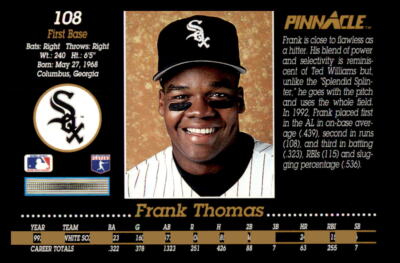 1993 Pinnacle #108 Frank Thomas Chicago White Sox | eBay