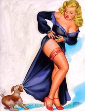 Dog Pulling On Robe Shows Sexy Legs 8.5x11" Photo Print Peter Driben Pin-up Art