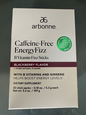 Arbonne Fizz Energy Sticks Caffeine Free Blackberry New Box 30 Sticks