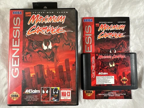Spider-Man and Venom: Maximum Carnage (Sega Genesis, Black) CIB Complete, BGH bc